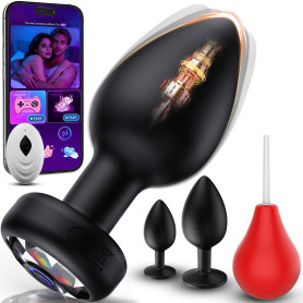 Ensemble de 4 Gode Anal avec Poire a Lavement pour Anus - Pureté Douce, Sensation Soyeuse, Vibromasseur Anal à distance APP Sext
