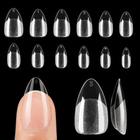 UNA GELLA Capsule Américaine Ongle Amande Courte, 120 PCS 12 Tailles Full Cover Capsules Ongles, Ongles Soft Gel Clairs, Solides