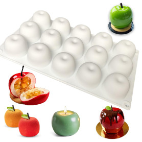 Moule en silicone 3D en forme de pomme - moule trompe l'oeil fruit Pour 15 cavités - Anti-adhésif - Pour boules de chocolat, gât