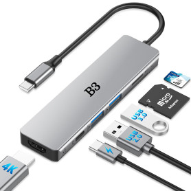 Hub USB C 6-en-1 Multiport Adaptateur HDMI 4K@60Hz, PD 100W, Lecteur de Cartes SD/TF - Hub Type C en Aluminium pour MacBook Air/