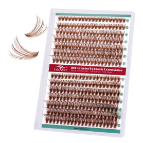 FADVAN Faux Cils Naturel - Extension de Cils Individuels 280Pcs Courbure D Brun Clair Cils en Grappe Bouquet Professionnel Clust