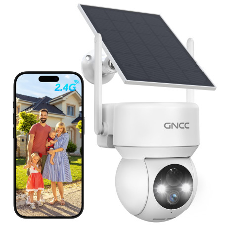 GNCC Camera Surveillance WiFi Exterieure sans Fil Batterie-Panneau Solaire, 360° PTZ, 1080P/2MP Camera Solaire Exterieur 2,4GHz,