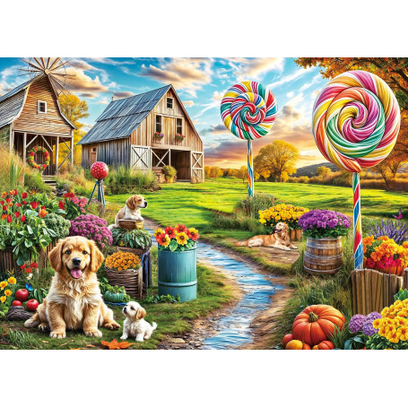 Puzzle 1000 pièces pour adultes, jeu éducatif classique magnifique décoration colorée, chaude et mignonne Ferme Cadeaux de puzzl