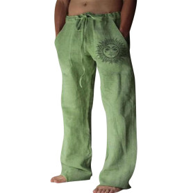 Pantalon en Lin pour Homme - Léger - en Coton - Coupe Ample - Décontracté - pour la Plage