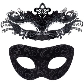 SIQUK 2 Pièces Couple Masque Vénitien Masque de Mascarade Vénitien Masque Mascarade Bal Masqué pour Femme Homme Les Yeux pour Ha