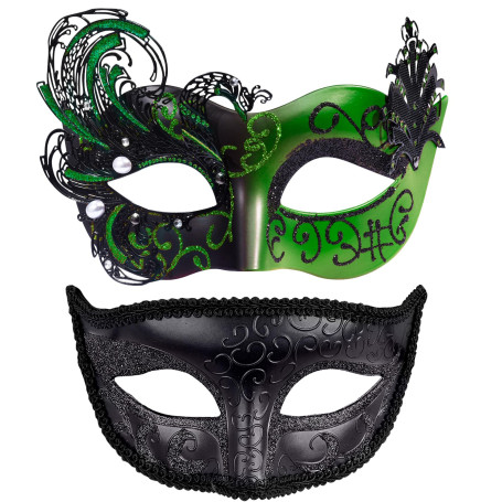 SIQUK 2 Pièces Vénitien Masque Femme Homme Masque de Mascarade Vénitien Masque Mascarade Bal Masqué pour Couple Les Yeux pour Ha