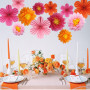 BestoFun Ensemble de 12 Éventails en Papier et Pompons en Papier Rose et Orange, Guirlande Suspendue pour Mariage, Anniversaire,