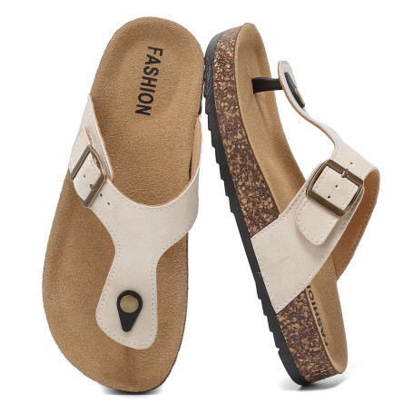 zaxunai Tongs Homme Femme en Cuir Liège avec Semelle en Liège Sandales d'été Confortables Antidérapantes pour Plage/Piscine, Sup