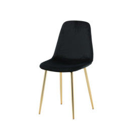 Chaise de Salle à Manger en Velours Noir avec Pieds en Laiton - Venture Home