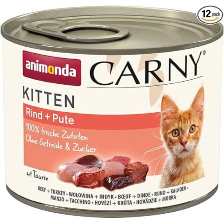 Animonda Carny Nourriture Humide pour Chatons au Bœuf et Dinde - 12 x 200 g