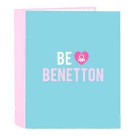Classeur Folio Safta BENETTON UNIQUE 4 Anneaux - Bleu Turquoise/Rose Clair