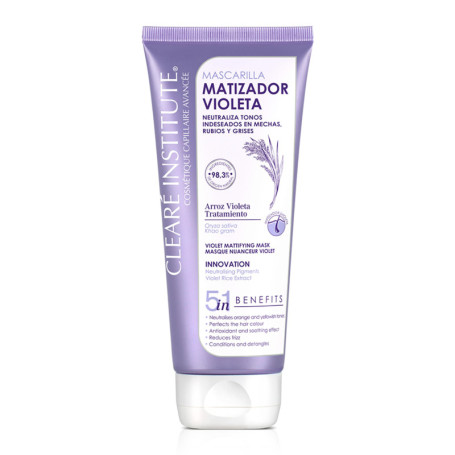 Masque Matifiant Violet Clearé Institute - Neutralise les Tons Indésirables pour Cheveux Blonds et Gris - 200ml