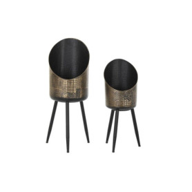 Set de Pots de Fleurs Vintage en Métal Noir et Cuivre - DKD Home Decor