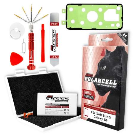 Batterie PolarCell 3200mAh pour Samsung Galaxy S9 avec Outils et Adhésif
