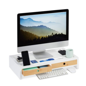 Support Moniteur en Bambou avec Rangement - Relaxdays