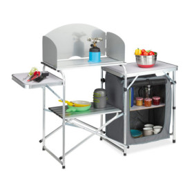Cuisine de Camping Portable avec Protection Vent, Sac et Armoire - relaxdays