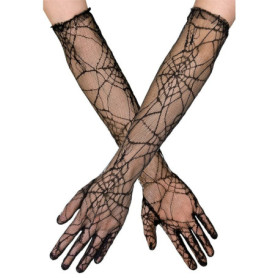 Gants en Dentelle Noire avec Toiles d'Araignée pour Halloween