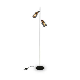 Lampadaire Décoratif Orientable Briloner en Verre Fumé et Bois Noir