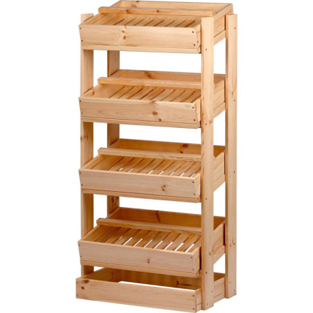 Étagère de rangement en bois pour fruits et légumes avec 4 compartiments