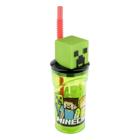 Gobelet Minecraft avec Paille et Couvercle pour Enfants - 360 ml