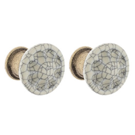 Boutons de Tiroir Vintage en Porcelaine et Laiton - Lot de 2