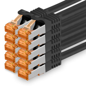 Câble Réseau Catégorie 7 10 Gb/s SFTP - Lot de 10 Câbles 1m RJ45 - Noir