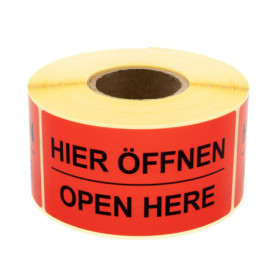 Étiquettes d'Avertissement Ouvrir Ici - 500 Étiquettes sur Rouleau 100 x 50 mm