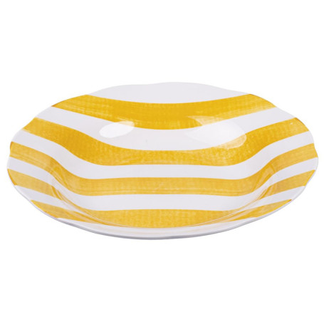 Ensemble de 6 assiettes creuses en porcelaine Versilia - Jaune et rayures festonnées