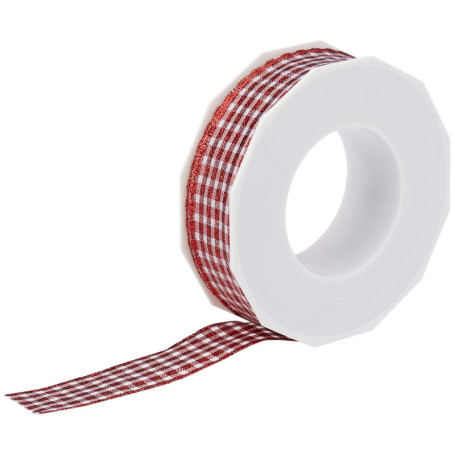 Ruban Métallique Vichy Rouge et Blanc 25 mm x 20 m pour Décorations
