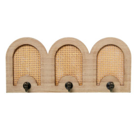 Porte-manteau mural en bois et rotin naturel avec 3 crochets DRW