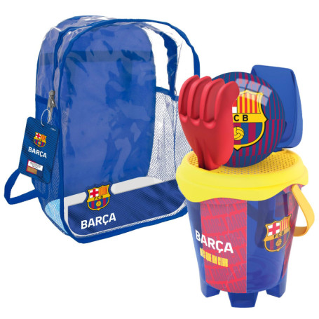 Set de Plage FC Barcelona avec Sac à Dos, Ballon et Seau pour Enfants