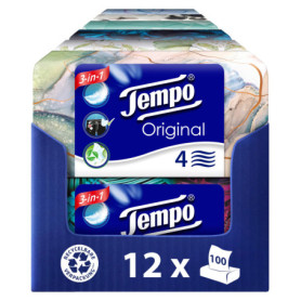 Tempo Lot de 12 Mouchoirs en Papier Blanc Original