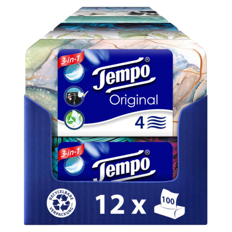 Tempo Lot de 12 Mouchoirs en Papier Blanc Original