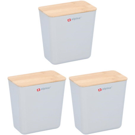 Ensemble de Boîtes de Rangement Alpina - 3 Pièces en Plastique avec Couvercles en Bambou