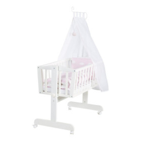 Berceau en Bois Laqué Blanc Kleine Wolke Rosa avec Literie Complète
