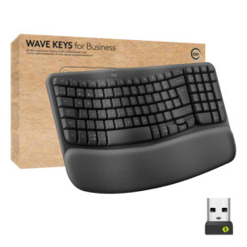Clavier Ergonomique Sans Fil Logitech Wave pour Entreprises - Graphite avec Repose-Poignets