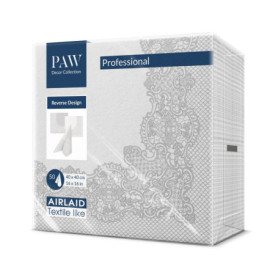 Serviettes de Table en Papier Airlaid - Motif Royal Lace Argent-Blanc - 50 Pièces