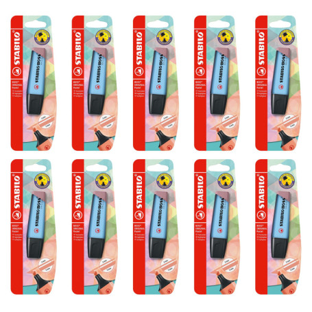 Lot de 10 Surligneurs STABILO Boss Original Pastel - Bleu Céleste