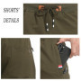 Short de Sport JustSun pour Homme en Coton avec Poches Zippées - Armée Verte