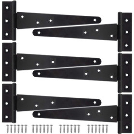 Set de 6 Charnières en T en Métal Noir pour Portails et Hangars - KAHEIGN