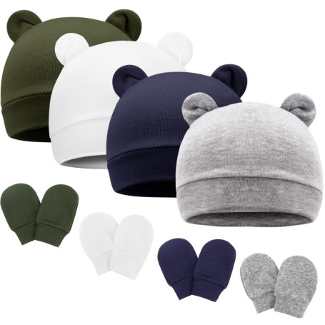 DRESHOW Bonnet et Moufles Bébé Tricotés 0-6 Mois - Doux et Confortables