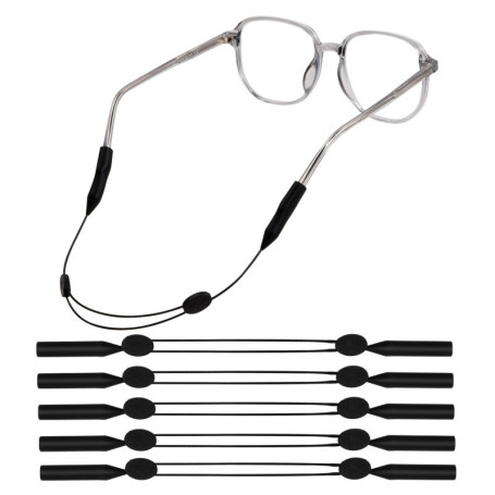 Dokeno Lot de 5 Cordons Réglables pour Lunettes en Silicone Noir
