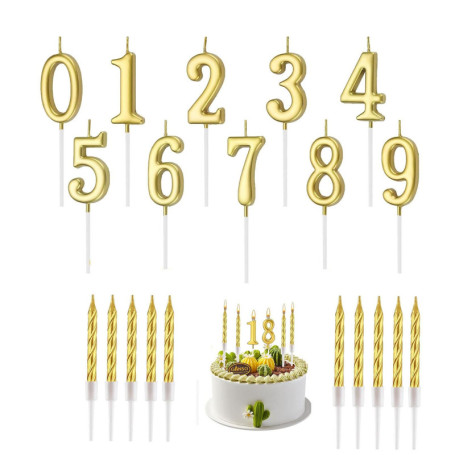 Kit de 30 Bougies Chiffres Anniversaire Dorées - Décoration Élégante pour Gâteaux