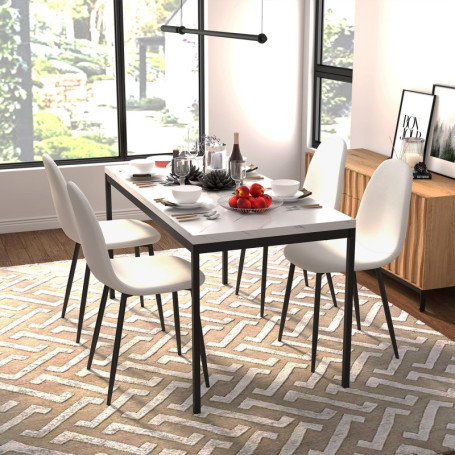 Table de Salle à Manger Élégante en Imitation Marbre Blanc pour 4 à 6 Personnes