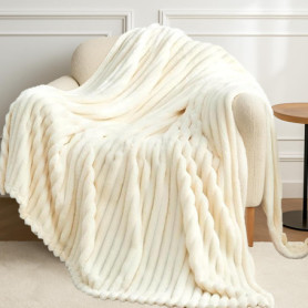Plaid Flanelle Ivoire 100x150 cm - Couverture Douce et Hypoallergénique
