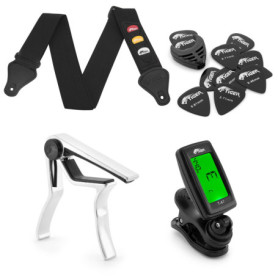Coffret Cadeau Essentiel pour Guitaristes - Médiators, Sangle, Accordeur et Capodastre