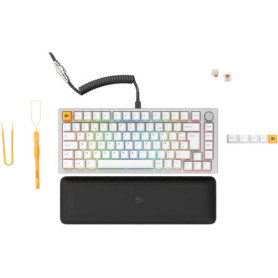 Clavier Mécanique Glorious GMMK Pro 75% - Personnalisable AZERTY Blanc avec Repose-Poignets