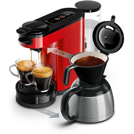 Cafetière Philips SENSEO Switch 2 en 1 - Rouge, 1L, 7 Tasses
