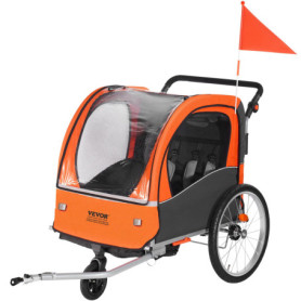 Remorque de Vélo VEVOR pour Enfants - Siège Double Pliable avec Poussette Intégrée