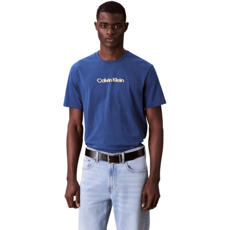 T-Shirt Homme Calvin Klein Glitched Logo en Coton Bleu Jean - XXL